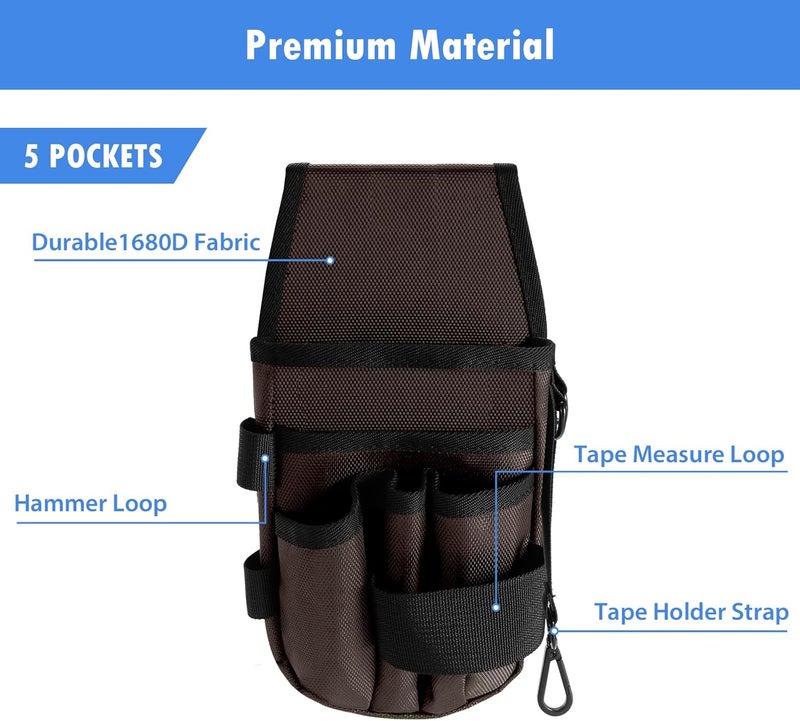 KENOBE 5-Pockets Tool Pouch, Black Tool Pouch Organization, Heavy-Duty Electrician Tool Pouches for Electrician, Carpenter, Construction, Technician, Side Belt Pouch, Small Electrician Holster - Image 4